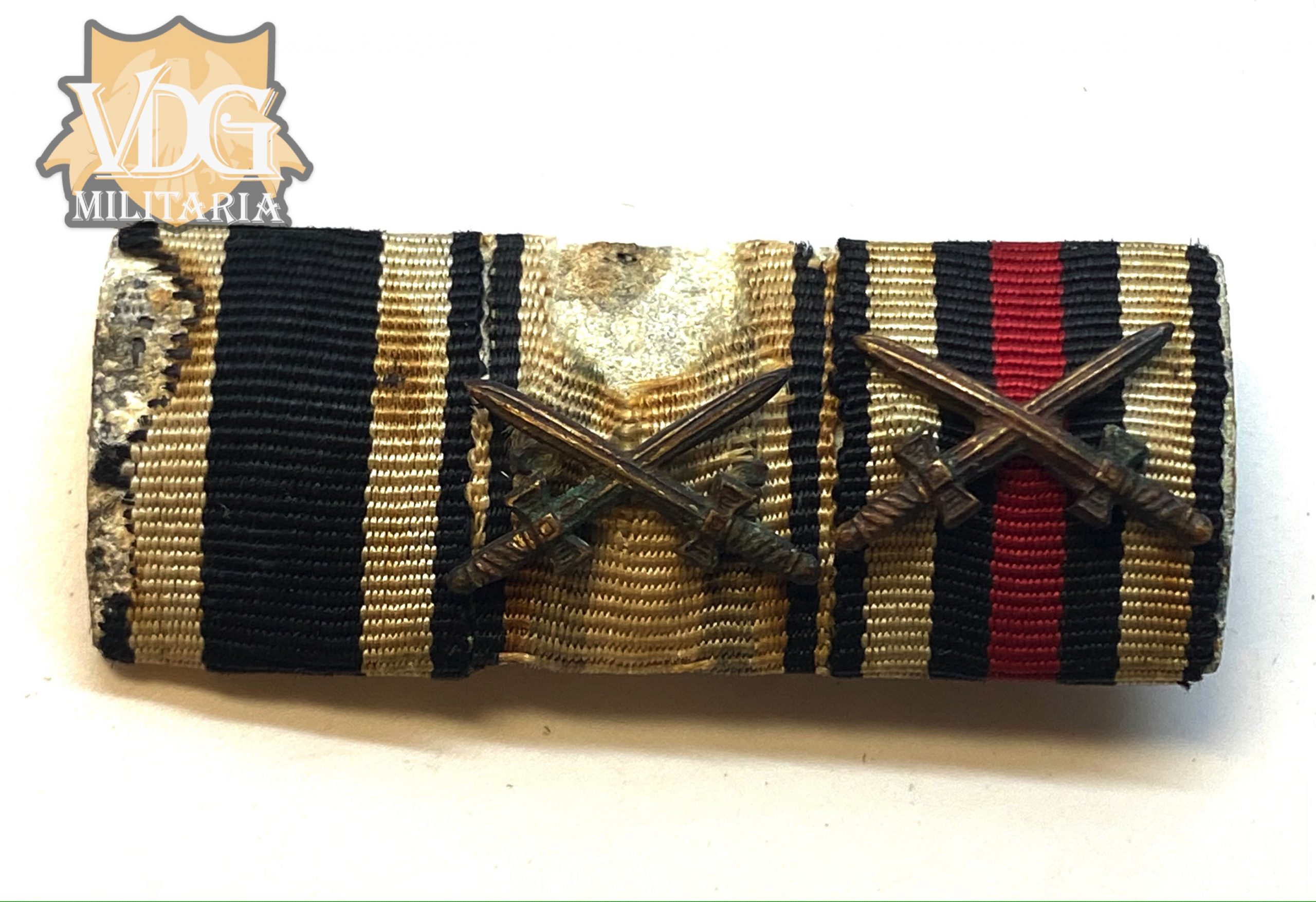 WW1 German Ribbon Bar-EK2, Bavarian Military Merit w/ Swords & Hindenburg Cross w/ Swords