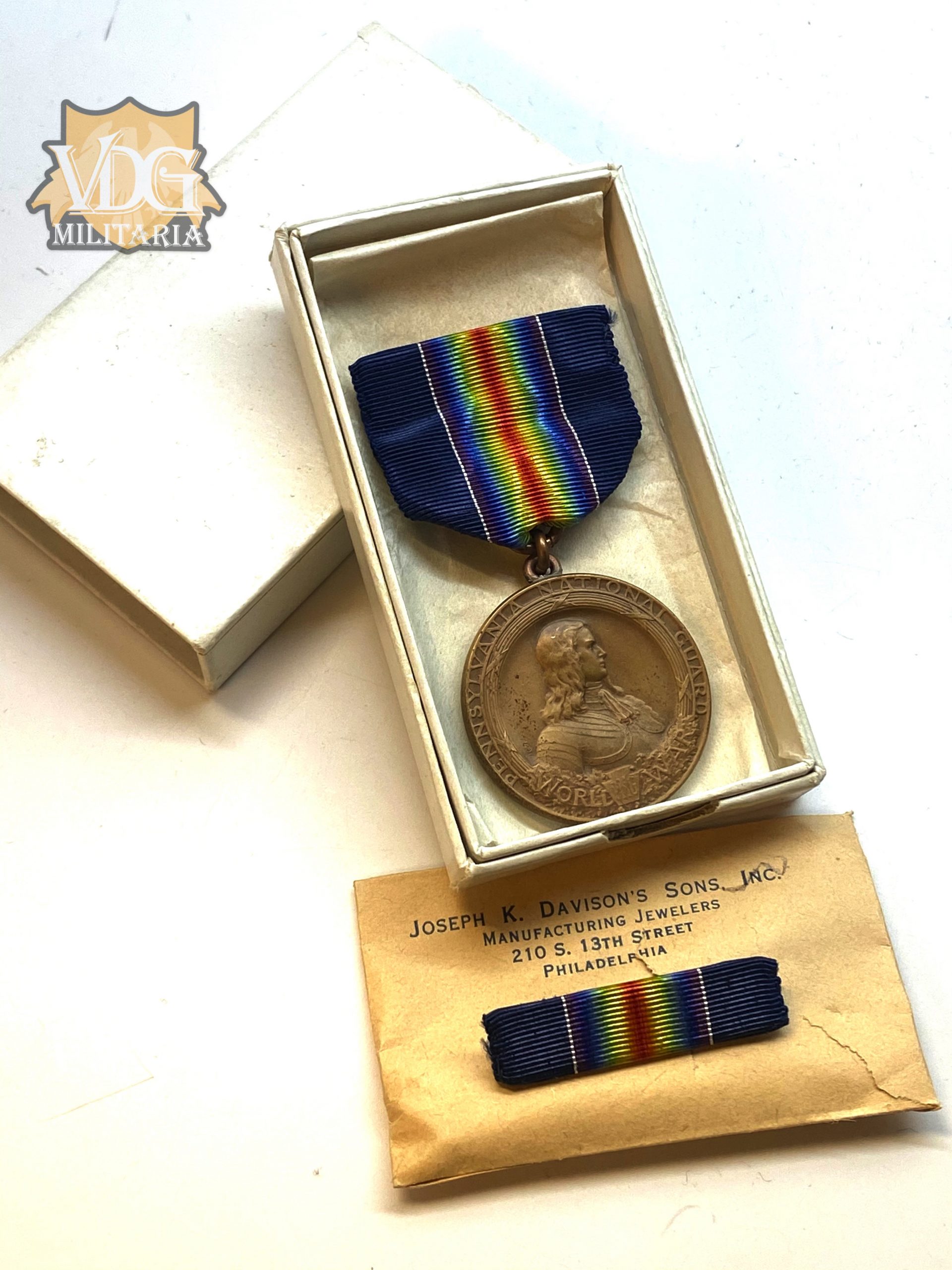 WW1 US 28th Infantry Division Pennsylvania National Guard Service Medal in Box