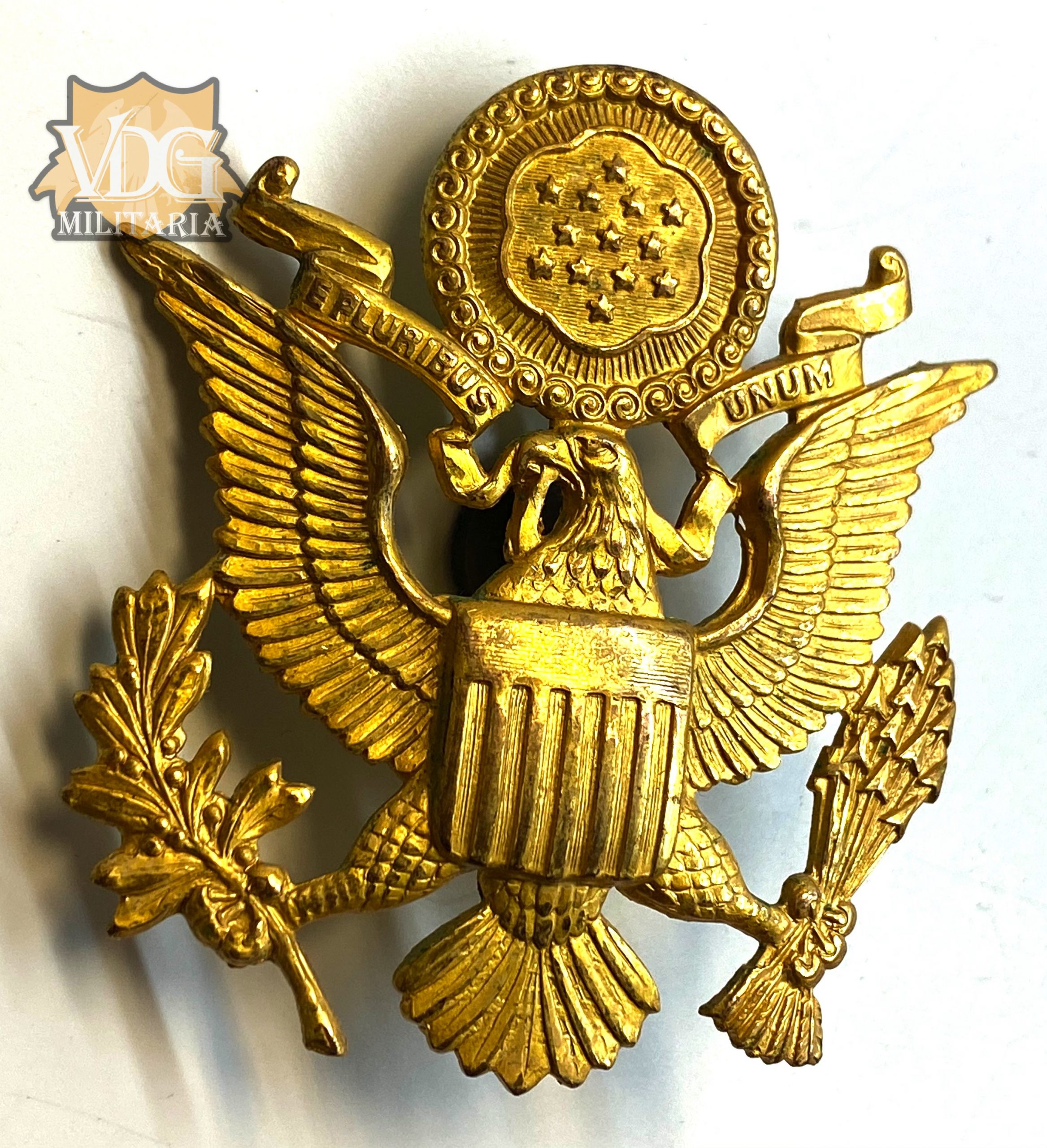 WW2 Era US Army Metal Officers Visor Insignia Badge