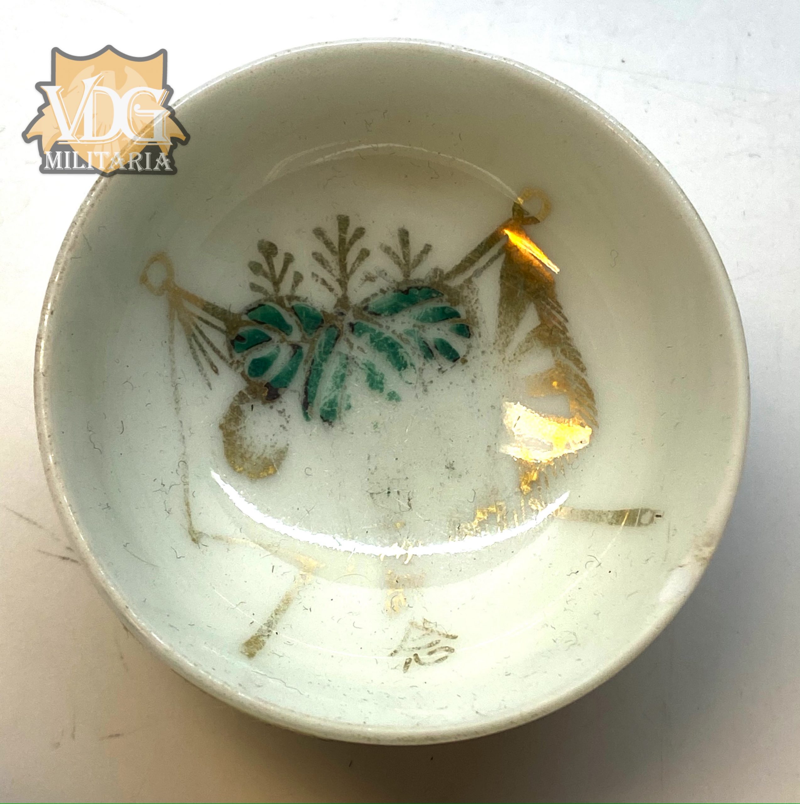 WW2 Imperial Japanese Army Crossed Flags Sake Cup Chrysanthemum Design