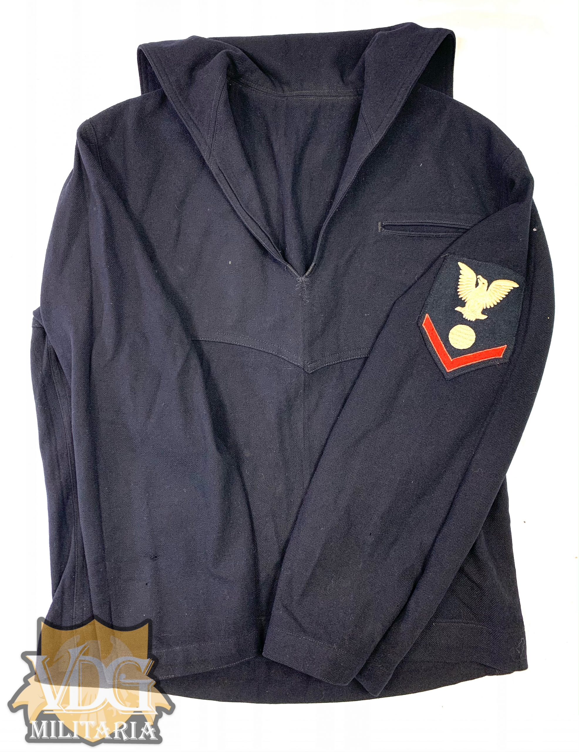 WW2 US Navy Blue Wool Jumper Electricians Petty Officer, Third Class Named- Jack R. Schmid USS Sailfish Submarine