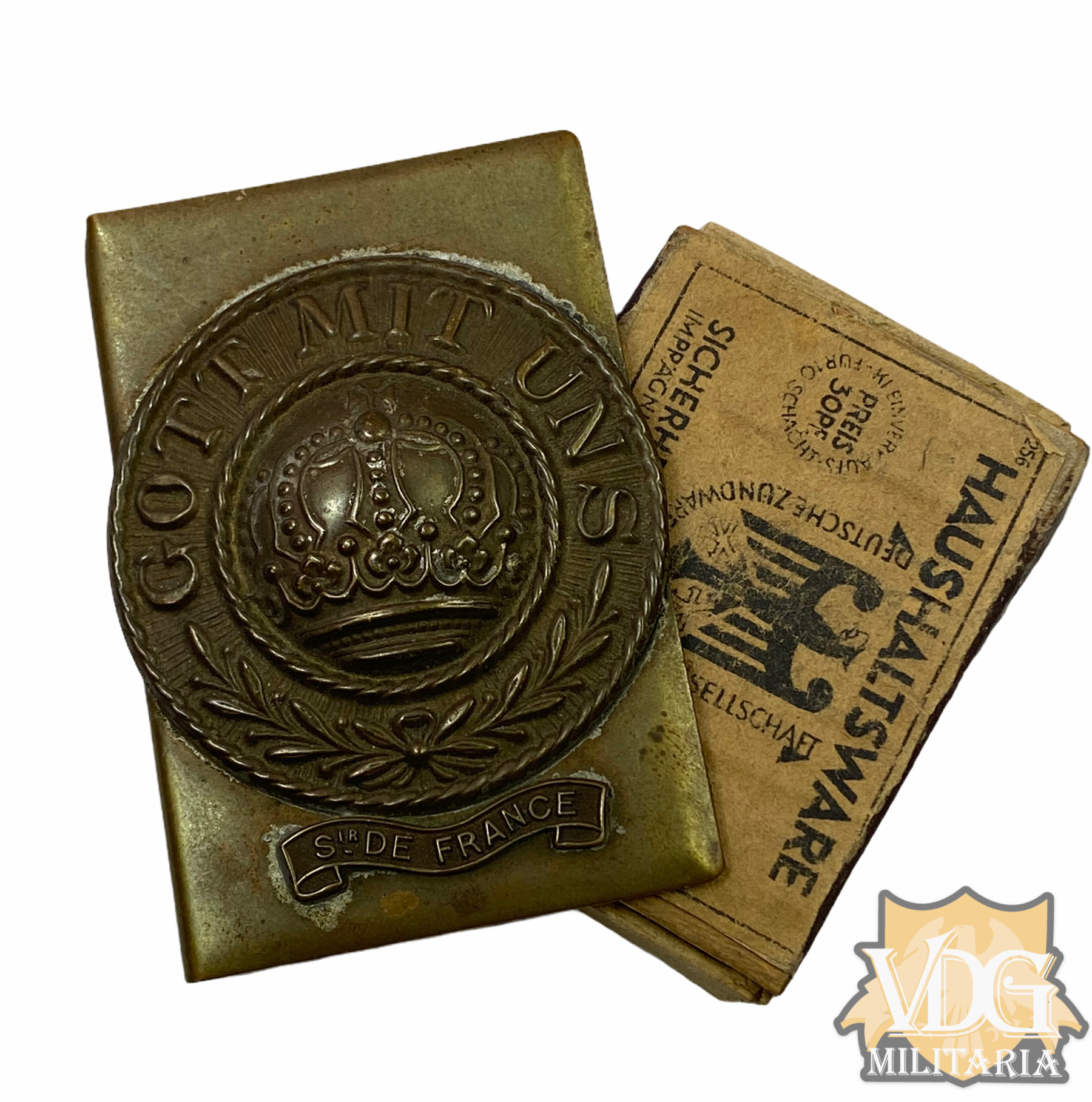WW1 Trench Art German Brass Matchbook Cover-Souvenir of France