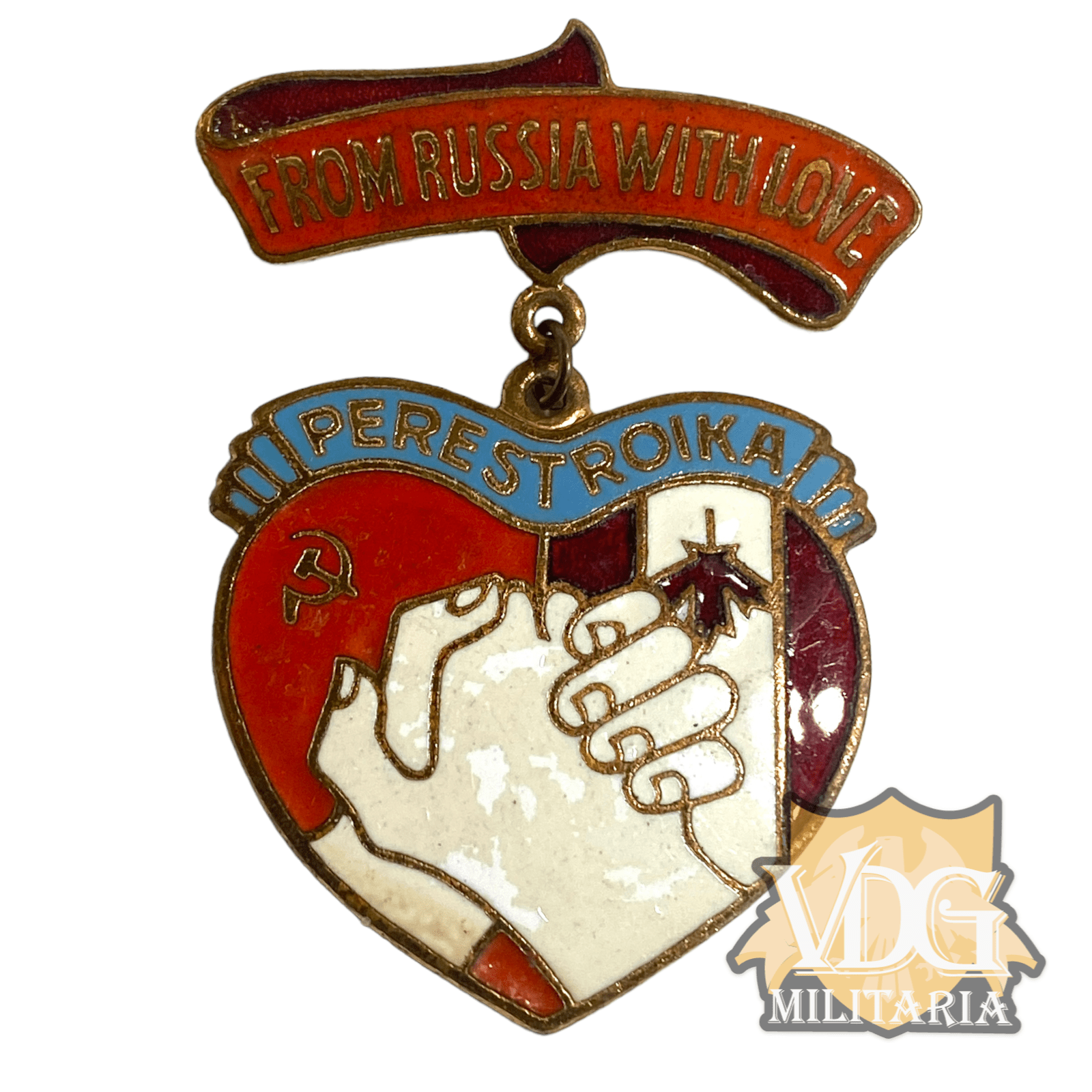 Cold War/1980's Era USSR 1980s Perestroika Soviet & Canadian Friendship Enamel Badge