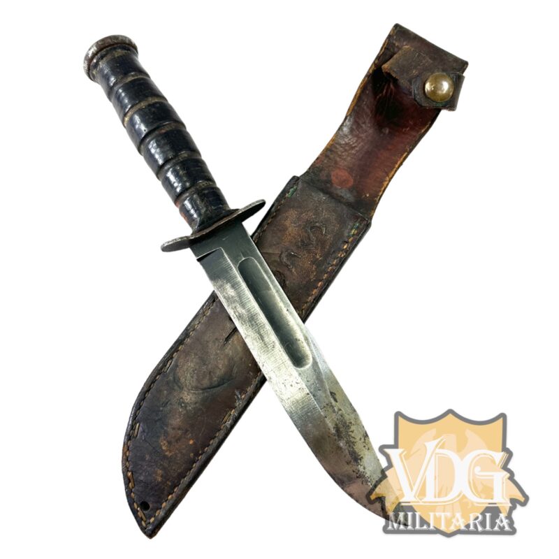 WW2 US Marine Corps USMC Camilllus NY KA-BAR MK2 Fighting Knife with Scabbard-Named "Scott"
