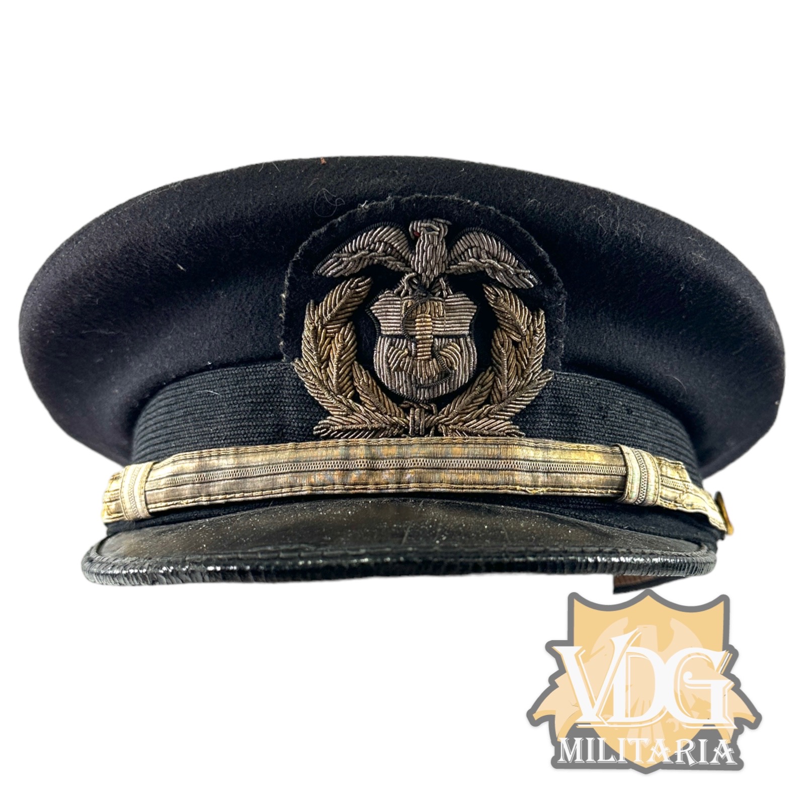 WW2 US Merchant Marine Visor Cap with Bullion Insignia-Size 6 7/8
