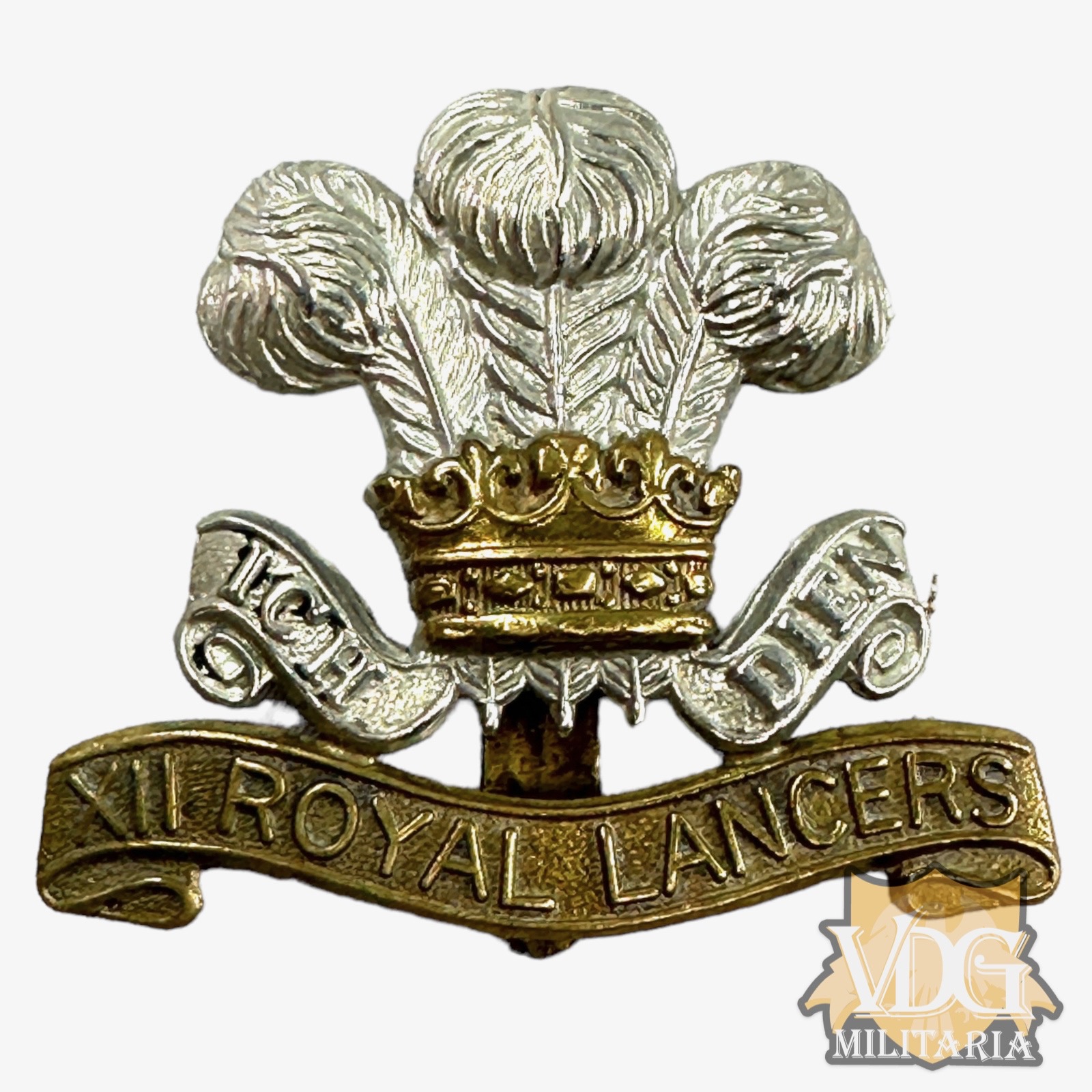 Pre WW1 Era British 12th Prince of Wales'e Royal Lancers, "Prince of Wales's Plumes" type badge Circa 1898-1903 Cap Badge