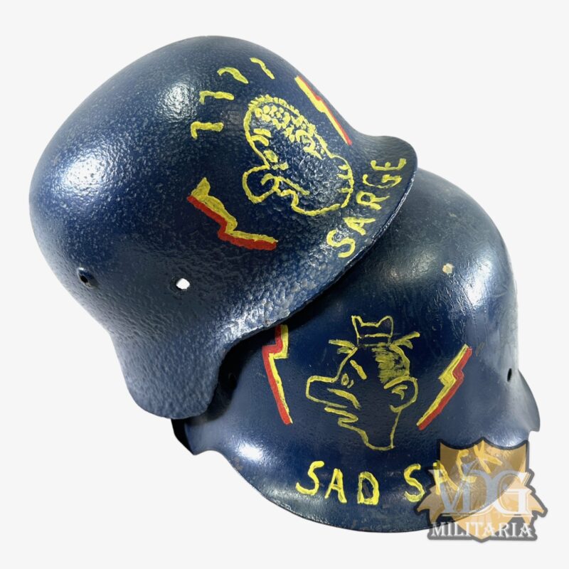 Set of 2 WW2 German Helmet Shells-Vet Art Painted "Sarge & Sad Sack"