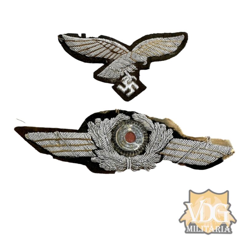 WW2 German Luftwaffe Officers Bullion Visor Cap Insignia Set