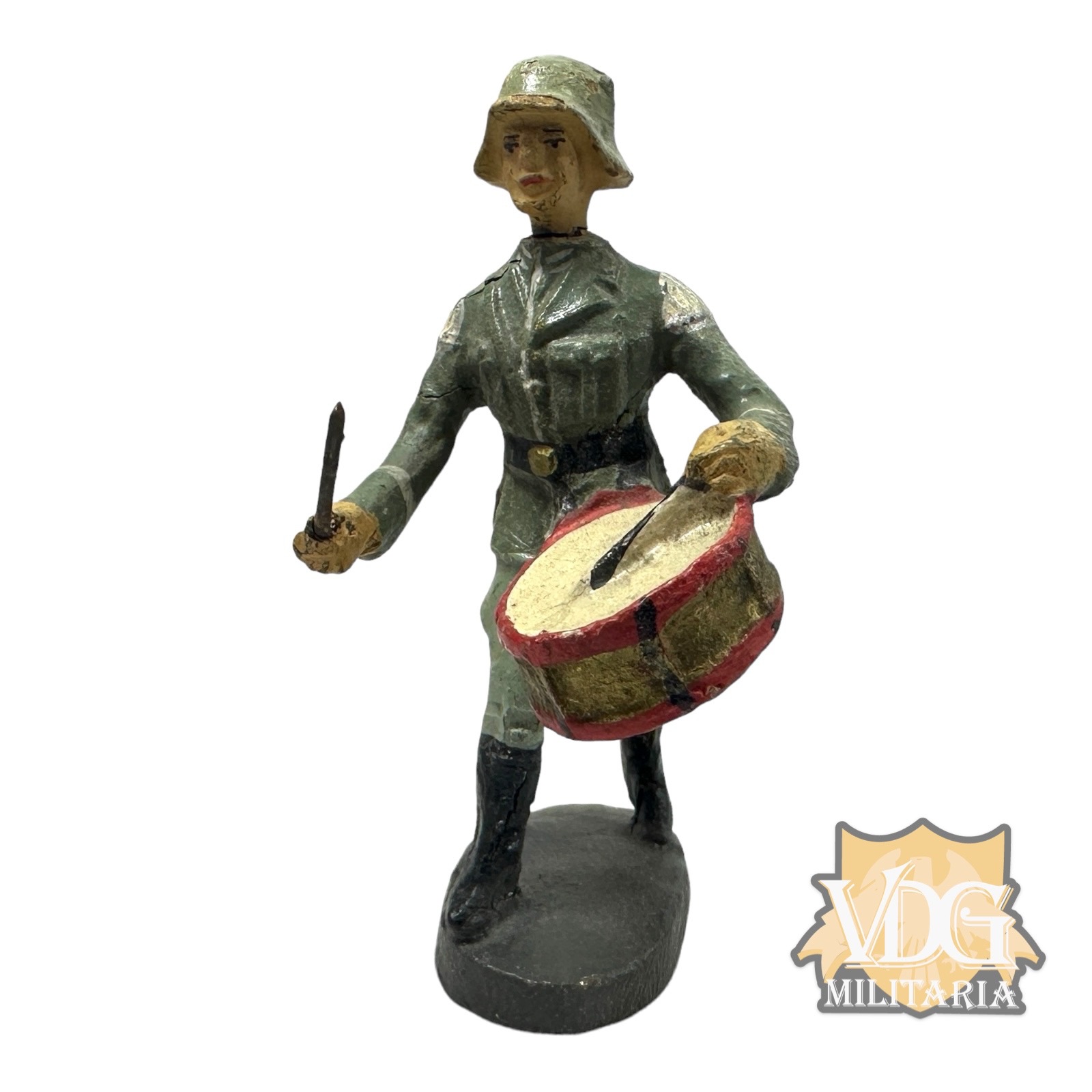 WW2/1930's Era German Composition Toy Heer Drummer Soldier-Maker marked "Elastolin"