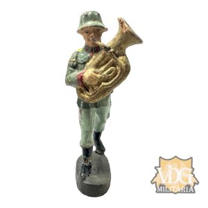 WW2/1930's Era German Composition Toy Heer Soldier Marching with Tuba-Maker marked "Elastolin Germany"