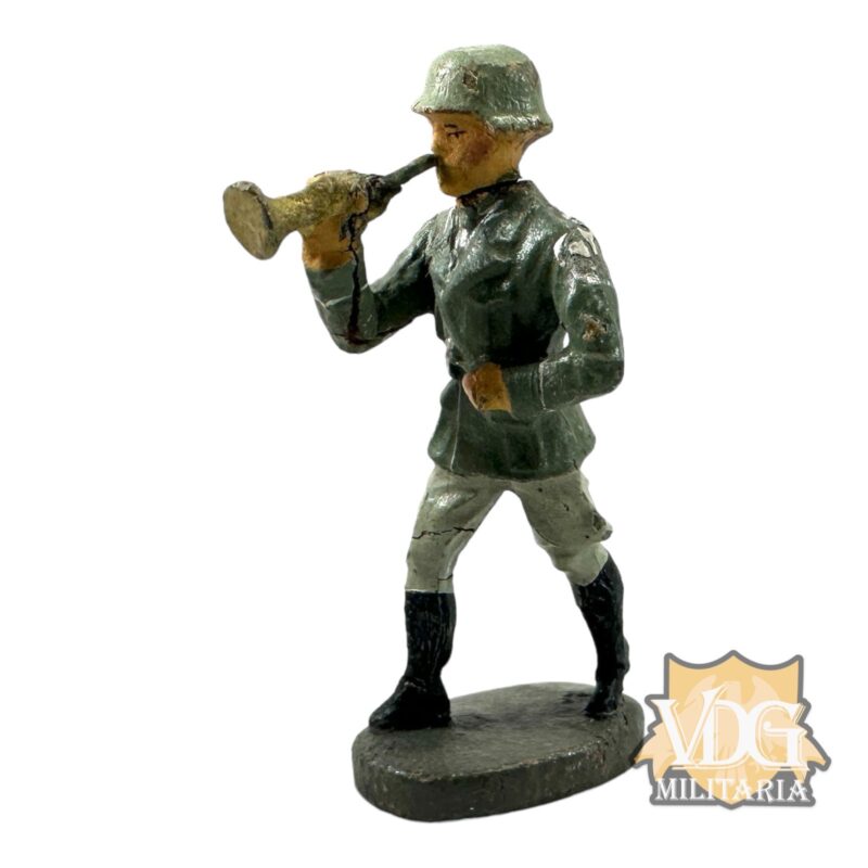WW2/1930's Era German Composition Toy Heer Soldier Marching with Bugle-Maker marked "Elastolin"