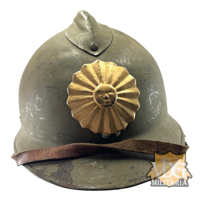 WW2 Era Peruvian Army M34 Helmet Complete with liner, chinstrap and Golden Sun Badge.