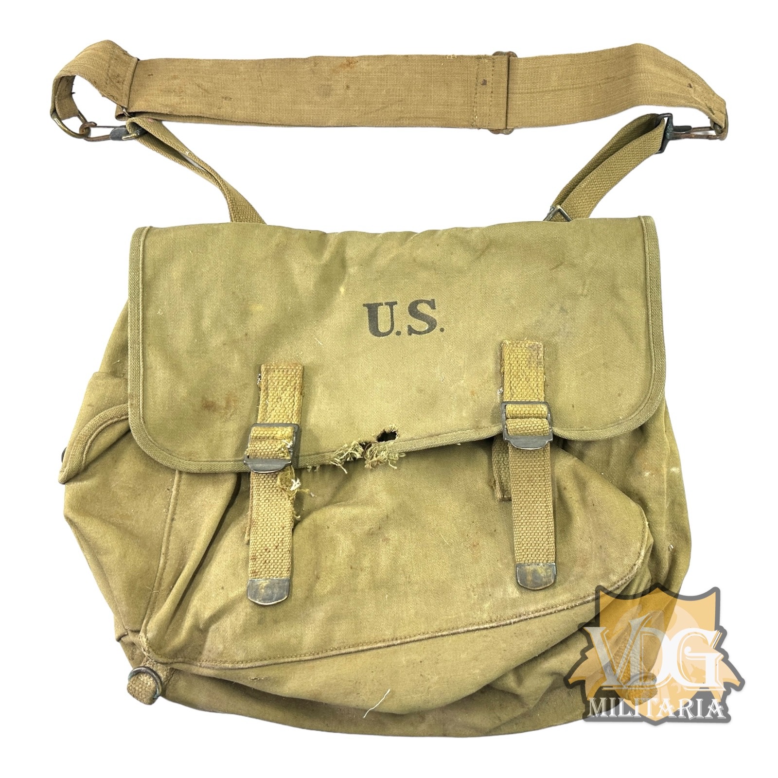 WW2 US Army M1936 Musette Bag with Strap-Made by Powers and Company, 1940 Dated Named to Major G.R. Douglas