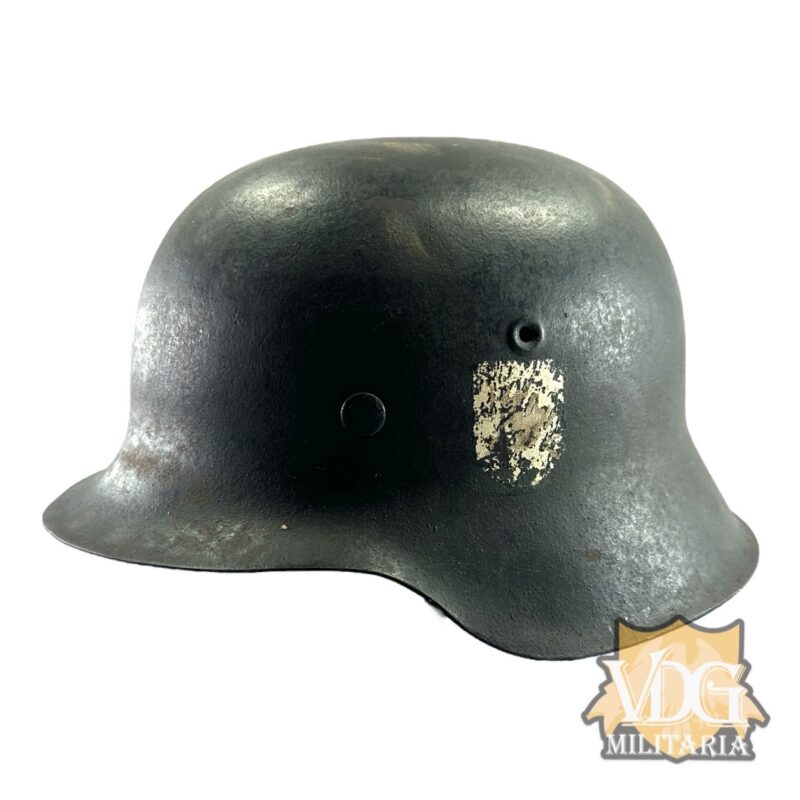 WW2 German Heer M42 Helmet Shell & Liner Band, Size 64, Partial Decal Remaining