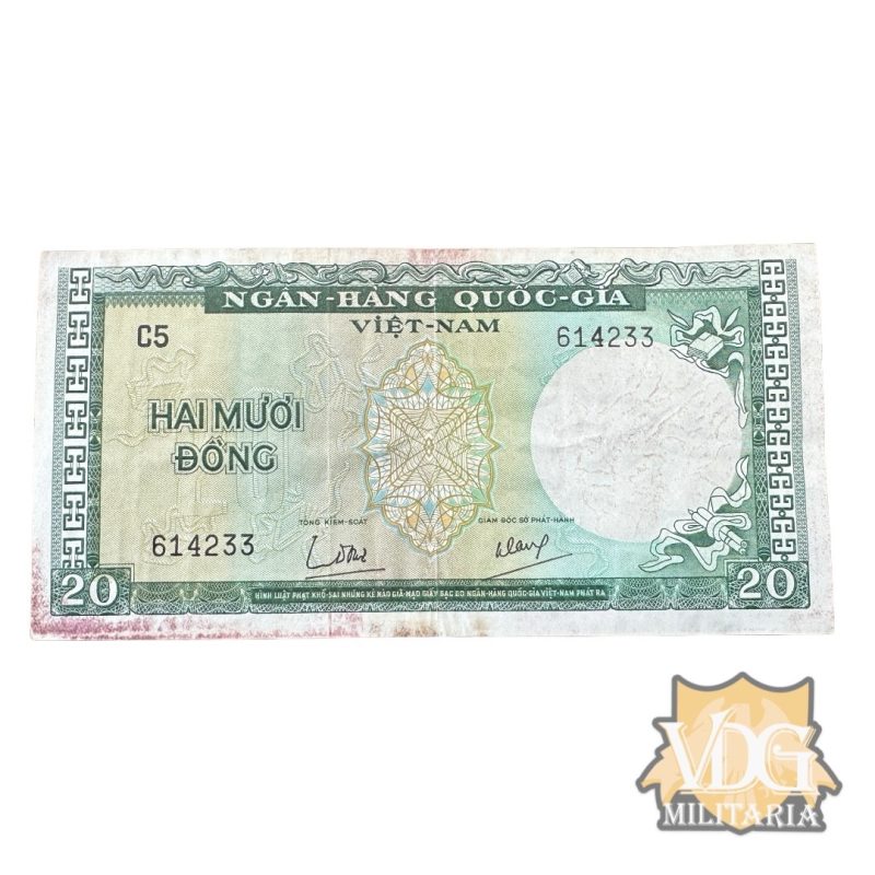 Vietnam War Era South Vietnam 20 Dong Paper Currency Note