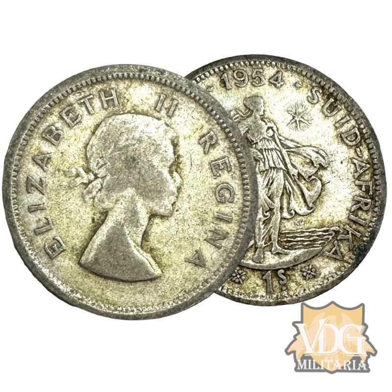 South Africa 1954 Queen Elizabeth II 1 Shilling .50 Silver Coin