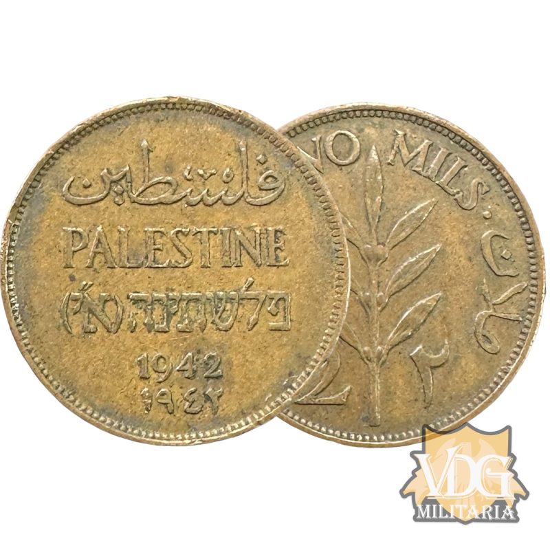 WW2 Era Palestine-1942 Two Mils Coin-English, Hebrew & Arabic