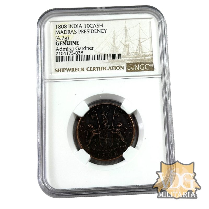 NGC Shipwreck Certification 1808  Admiral Gardner Shipwreck 10 Cash Coin East India Company