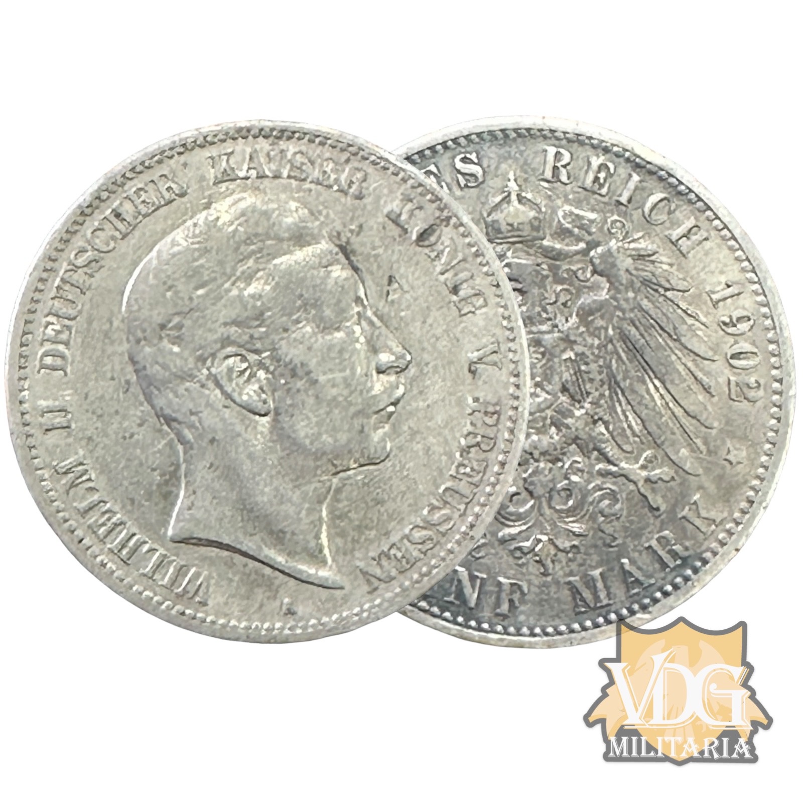 Kingdom of Prussia-Kaiser Wilhelm II 1902A 5 Mark .90 Silver Coin