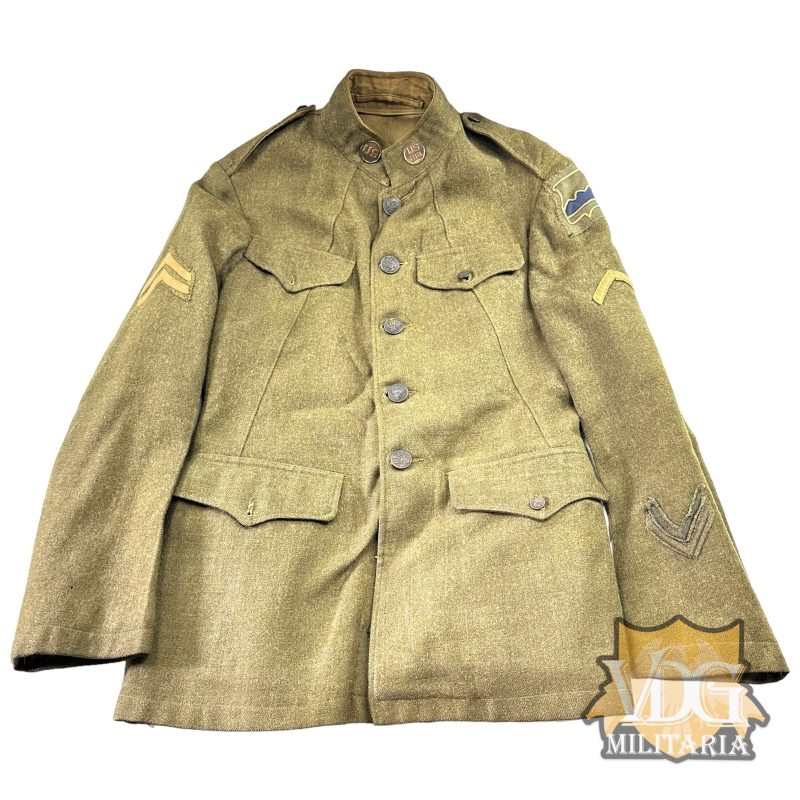 WW1 US Army "Blue Ridge Division" 80th Infantry Division, 318th Infantry Regiment Corporal Winter Wool Jacket with 2 Overseas Bars & Discharge Chevron
