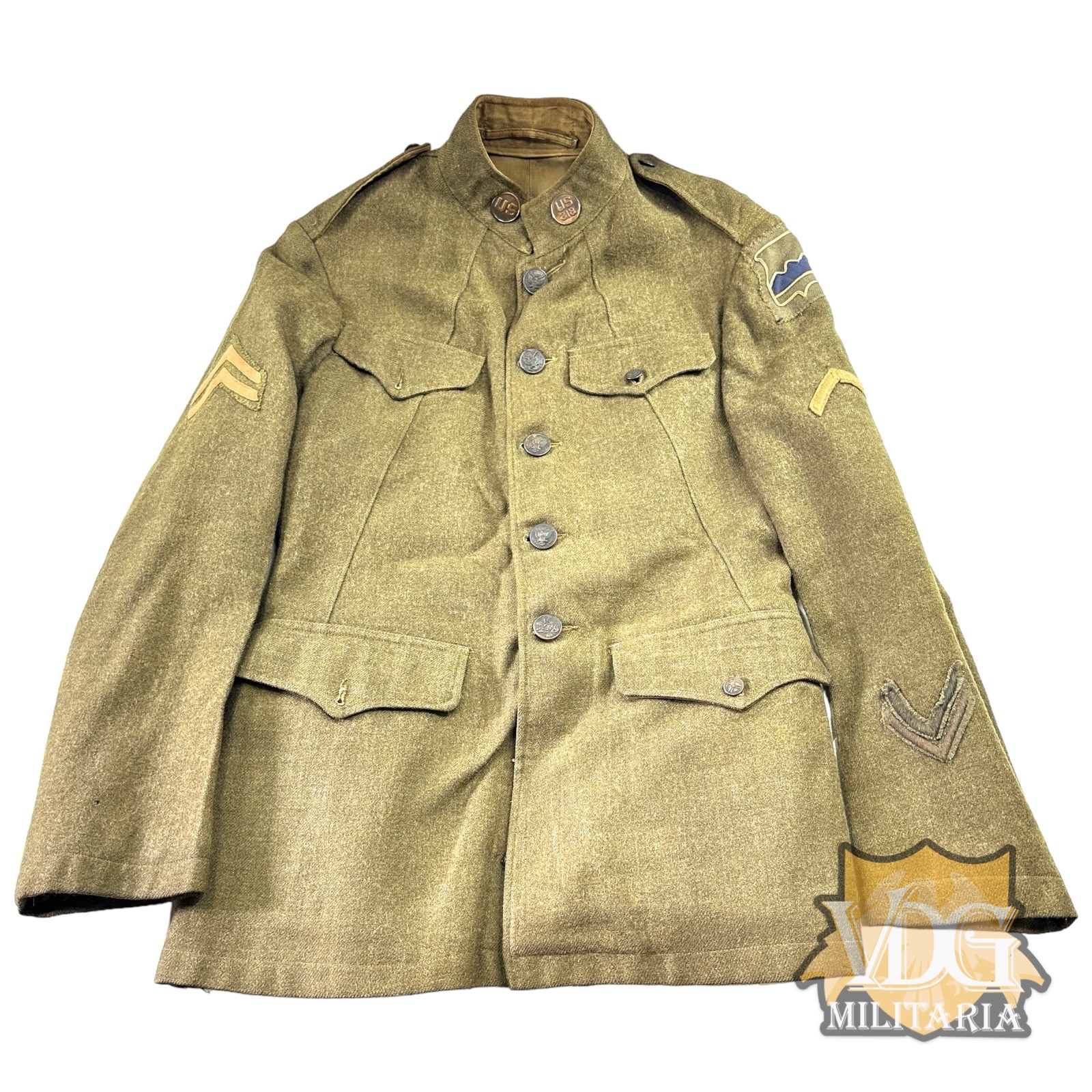 WW1 US Army "Blue Ridge Division" 80th Infantry Division, 318th Infantry Regiment Corporal Winter Wool Jacket with 2 Overseas Bars & Discharge Chevron