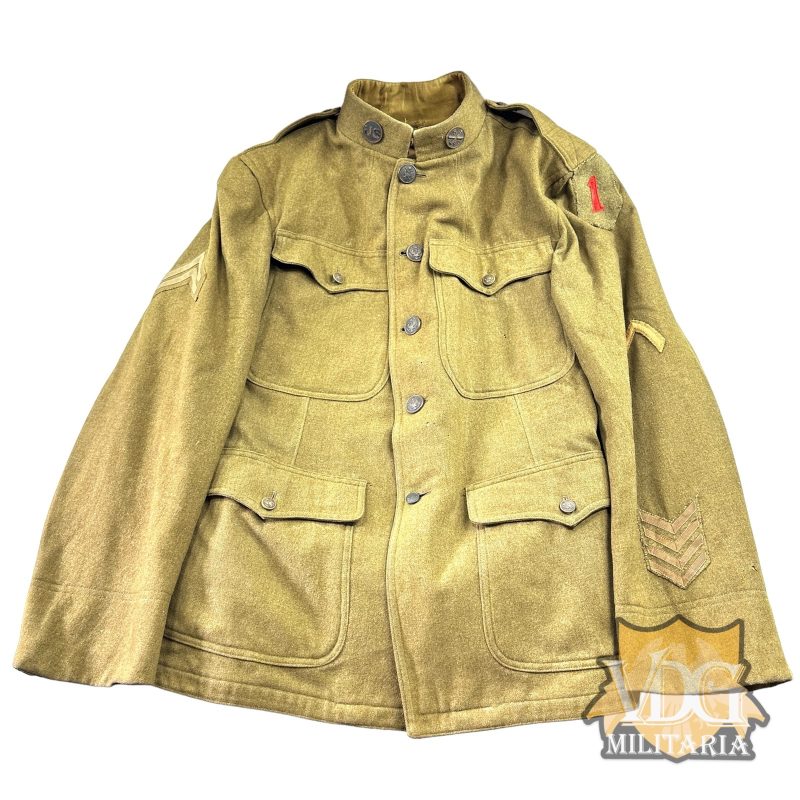 WW1 US Army 1st infantry Division "Big Red One" 5th Artillery HQ Corporals Named 1915 Dated Winter Wool Jacket-4 Overseas Bars & Discharge Chevron