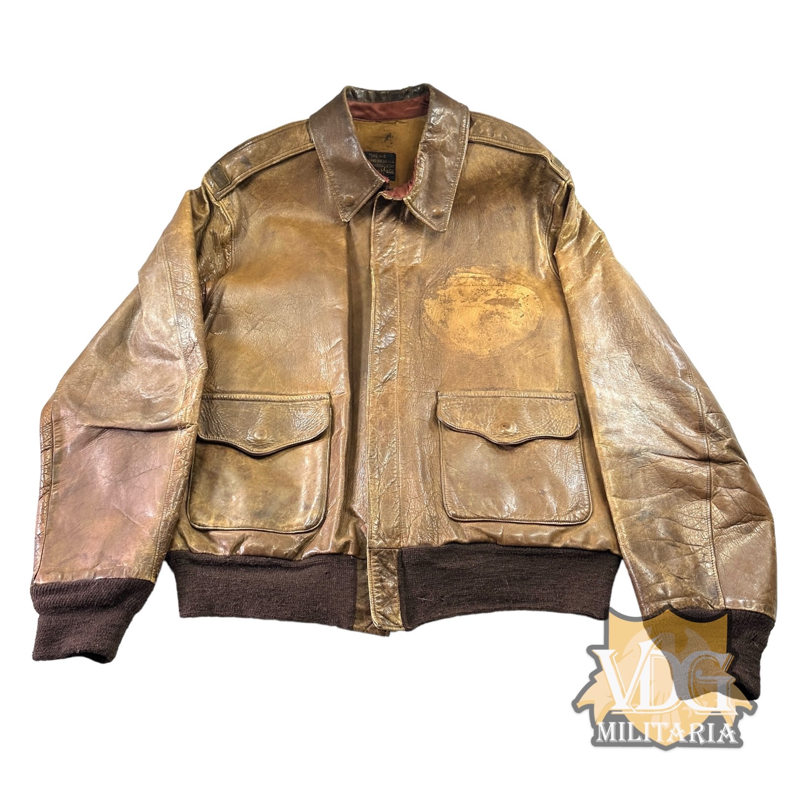 WW2 US Army Air Force Lieutenants A-2 Leather Jacket made by J.A. Dubow Mfg. Co., Chicago-Size 44 Large