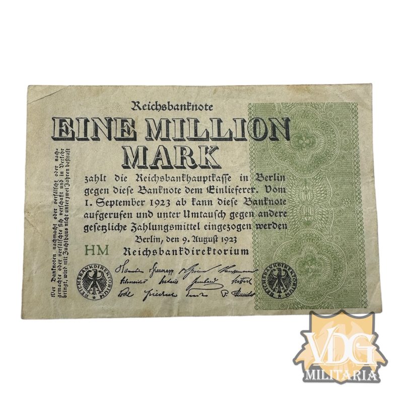 German Weimar Republic 1923 1 Million Reichsmark Paper Currency Note