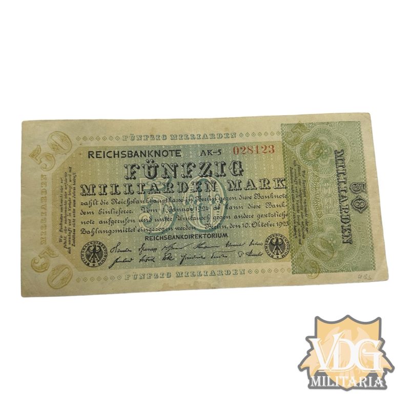 German Weimar Republic 1923 50 Billion Milliarde Mark Reichsbank Note
