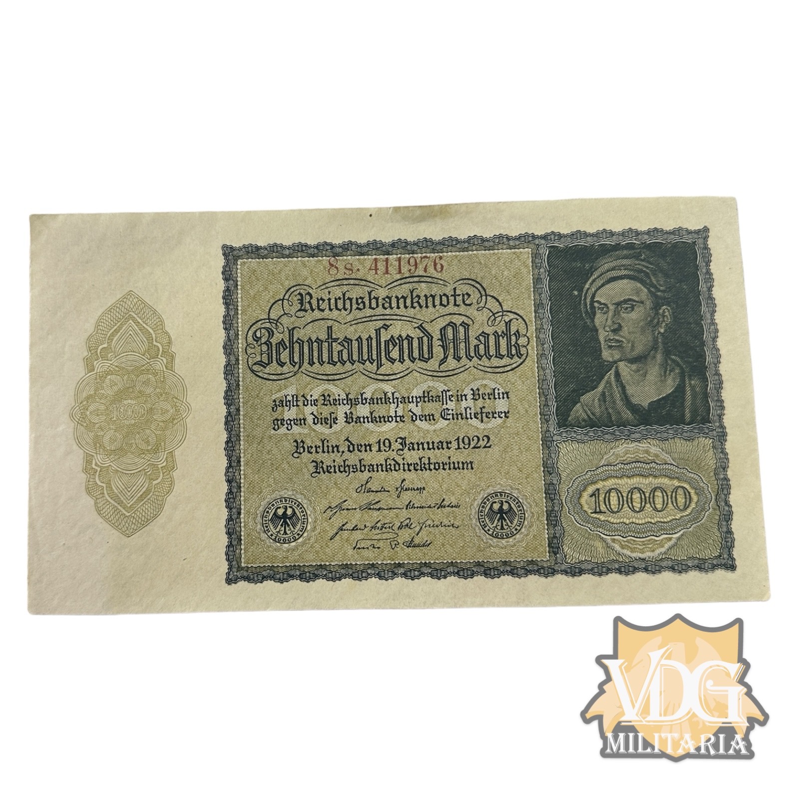 German Weimar Republic 1922 10,000 Mark Reichbanknote Paper Currency Note