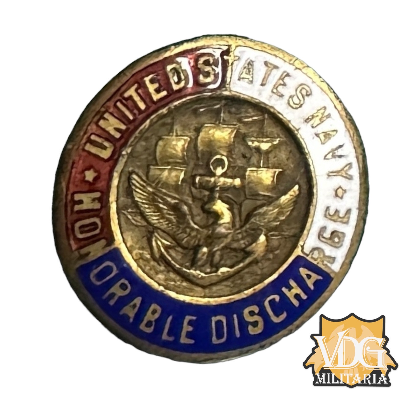 WW2 USN United States Navy Honorable Discharge Lapel Button Pin #4100
