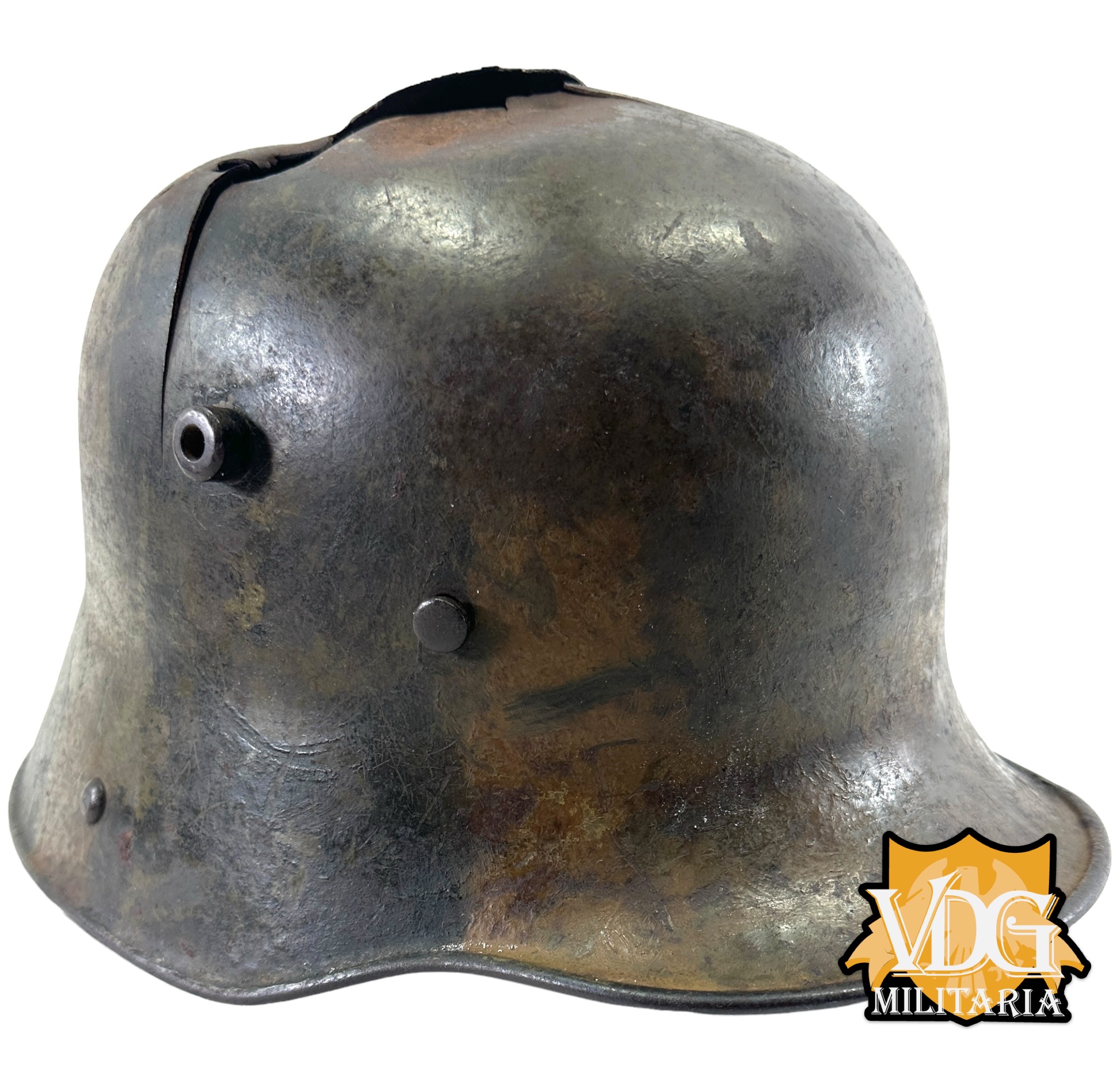 WW1 German M16 Battle Damaged Camouflaged Painted Helmet Shell-Named