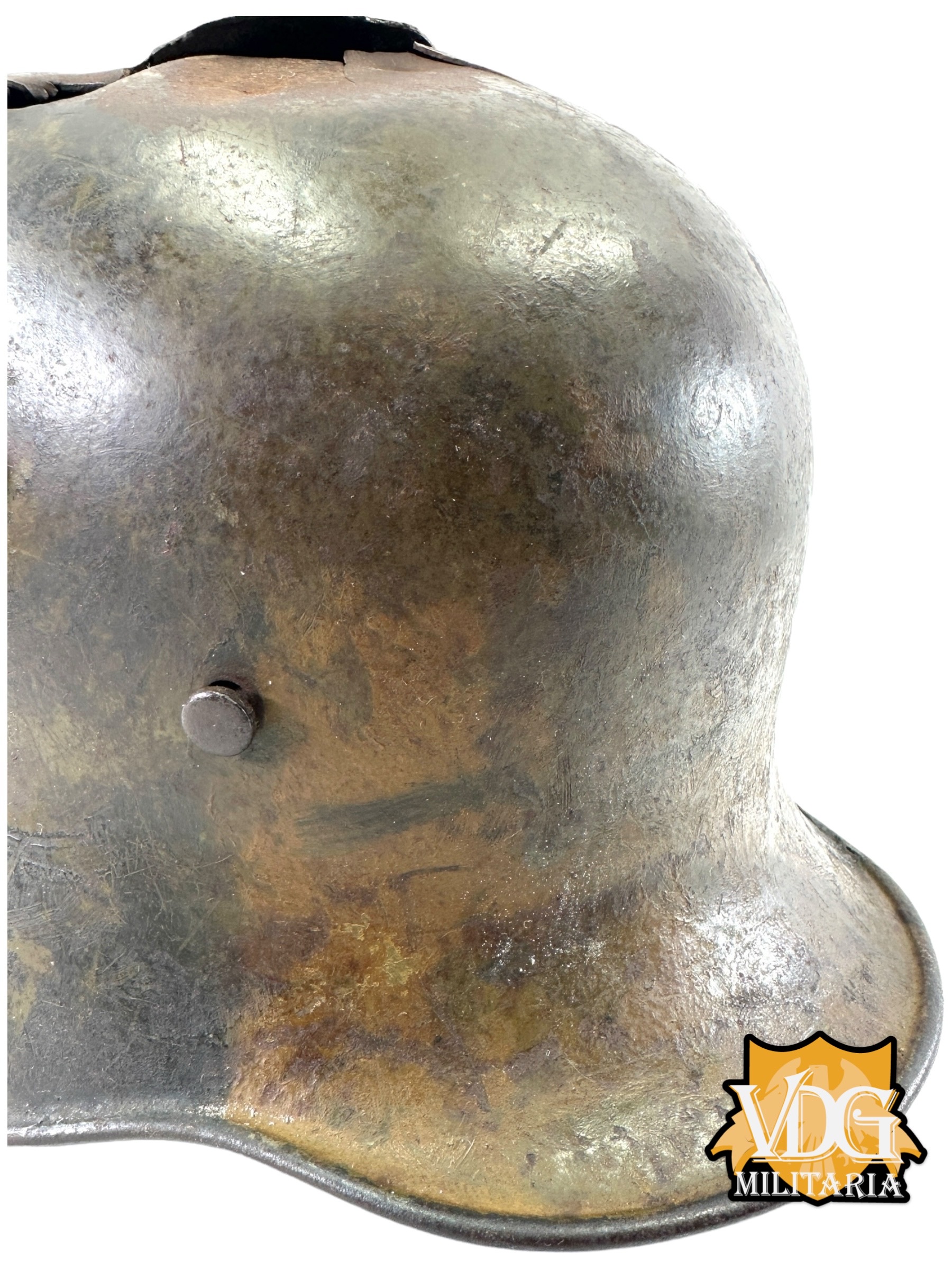 WW1 German M16 Battle Damaged Camouflaged Painted Helmet Shell-Named - Image 3