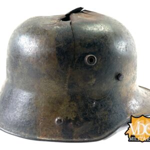 WW1 German M16 Battle Damaged Camouflaged Painted Helmet Shell-Named - Image 8