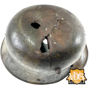 WW1 German M16 Battle Damaged Camouflaged Painted Helmet Shell-Named - Image 9