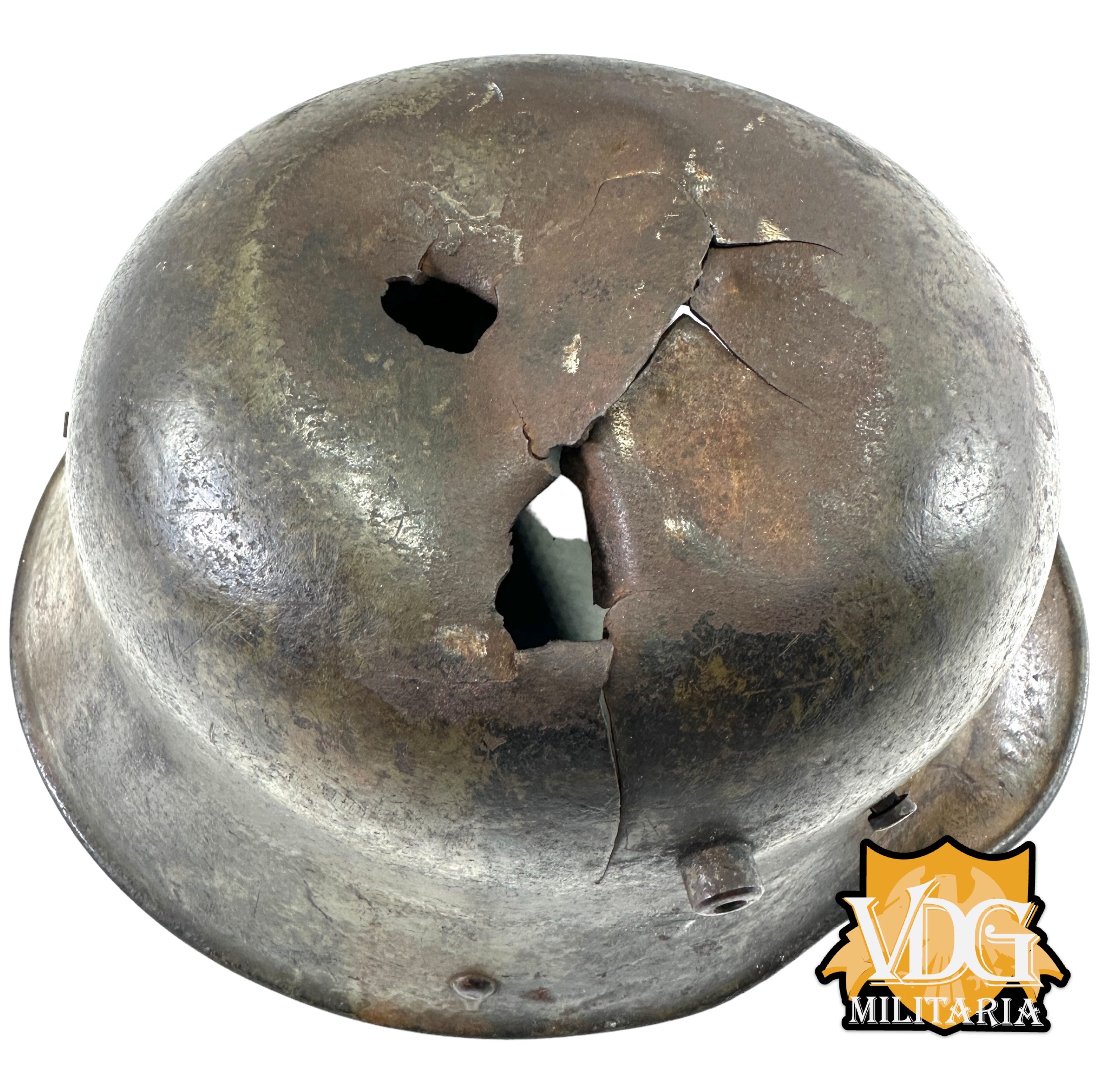 WW1 German M16 Battle Damaged Camouflaged Painted Helmet Shell-Named - Image 8