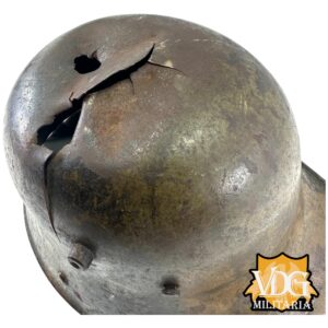 WW1 German M16 Battle Damaged Camouflaged Painted Helmet Shell-Named - Image 11