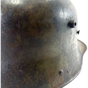 WW1 German M16 Battle Damaged Camouflaged Painted Helmet Shell-Named - Image 12