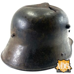 WW1 German M16 Battle Damaged Camouflaged Painted Helmet Shell-Named - Image 13