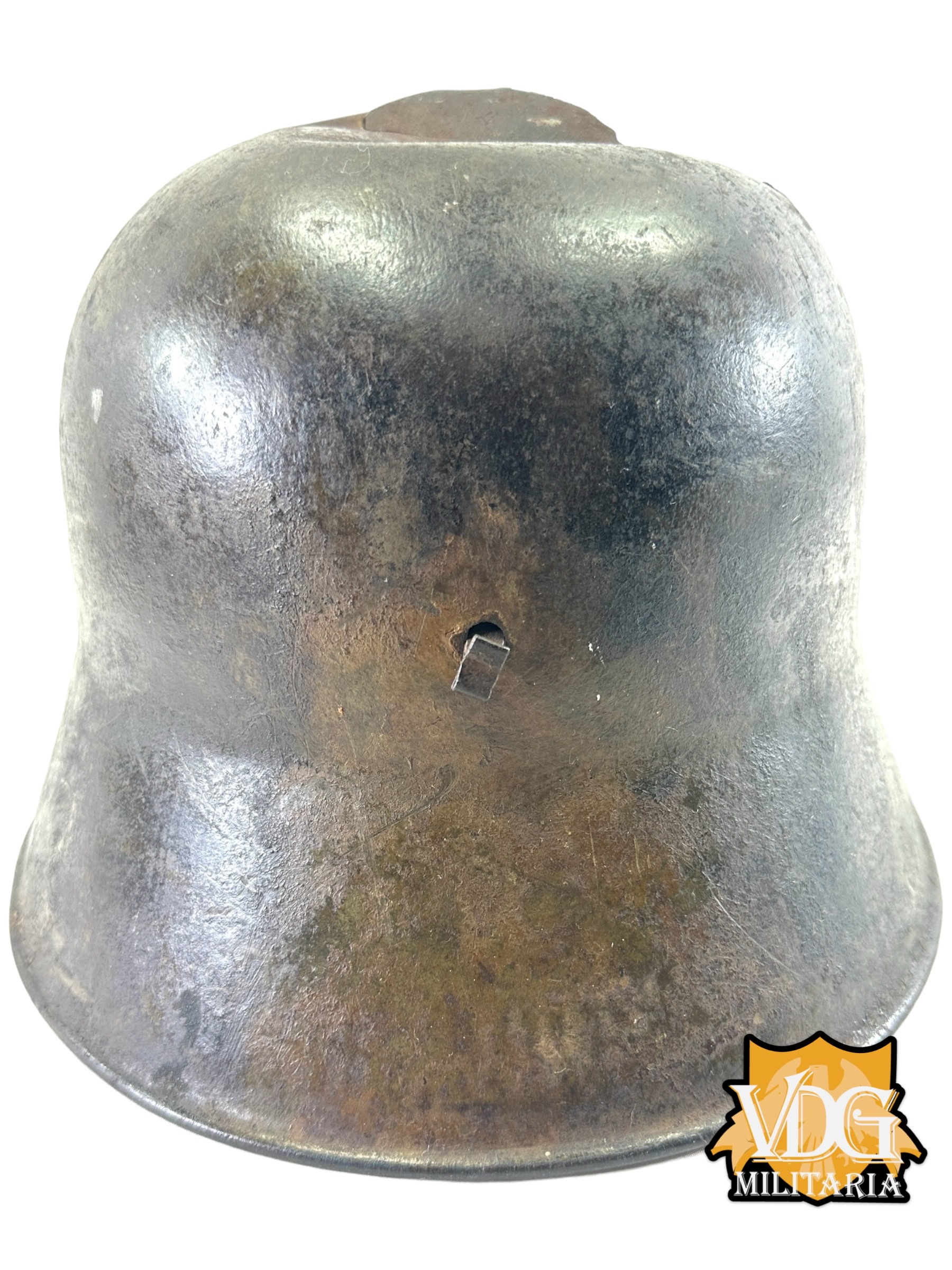 WW1 German M16 Battle Damaged Camouflaged Painted Helmet Shell-Named - Image 14
