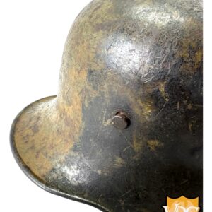 WW1 German M16 Battle Damaged Camouflaged Painted Helmet Shell-Named - Image 18