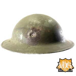 WW2 Canadian MKII Brodie Helmet "C.L./O 1942" Canadian Lamp Co w/ Bullet Hit - Image 2