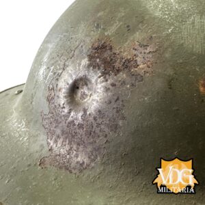 WW2 Canadian MKII Brodie Helmet "C.L./O 1942" Canadian Lamp Co w/ Bullet Hit - Image 3
