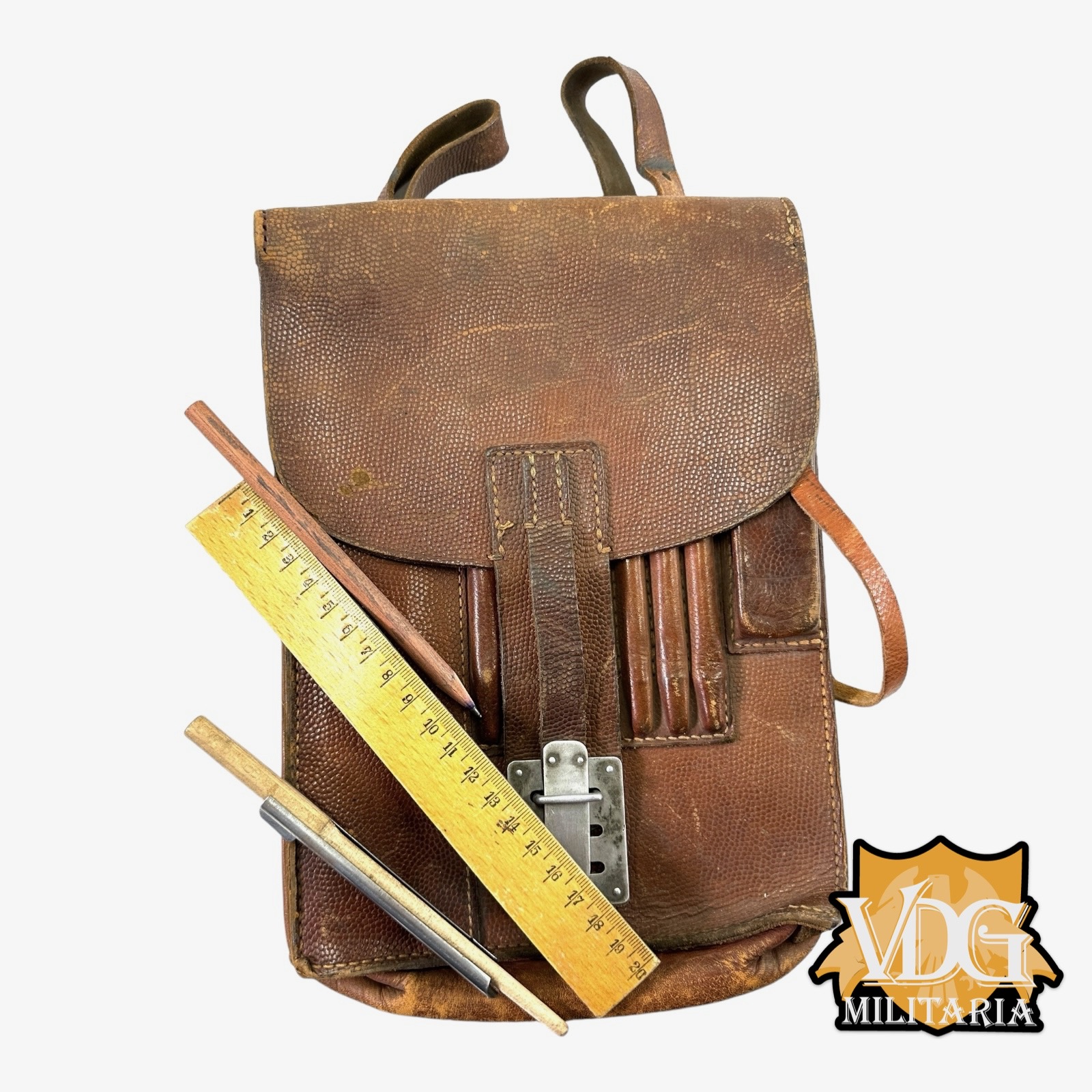 WW2 German Wehrmacht Brown Leather Map Case with Tools