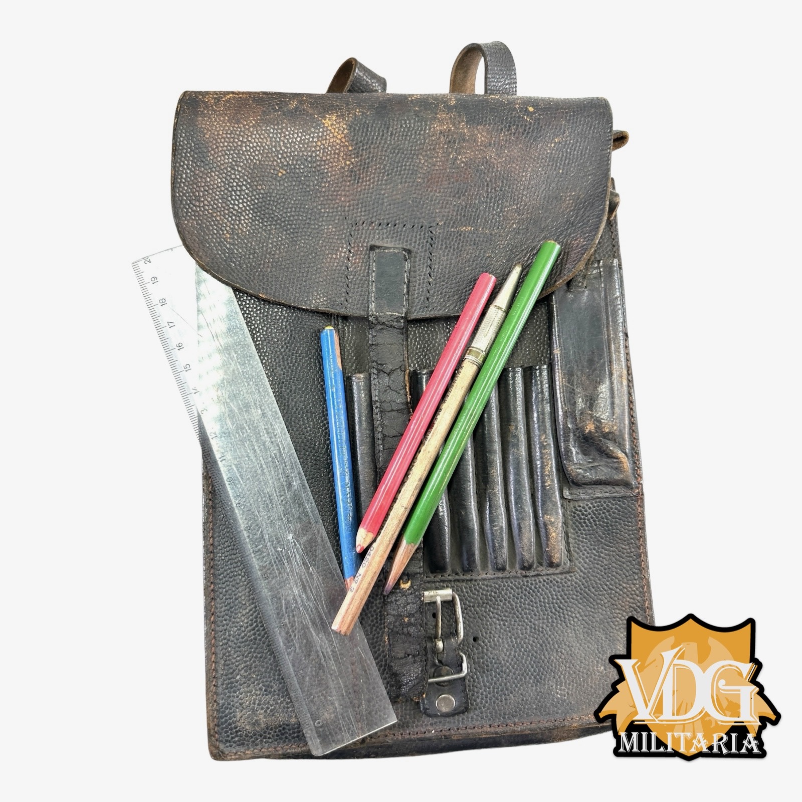 WW2 German Wehrmacht Black Leather Map Case with Tools-Joseph Moll Goch 1937