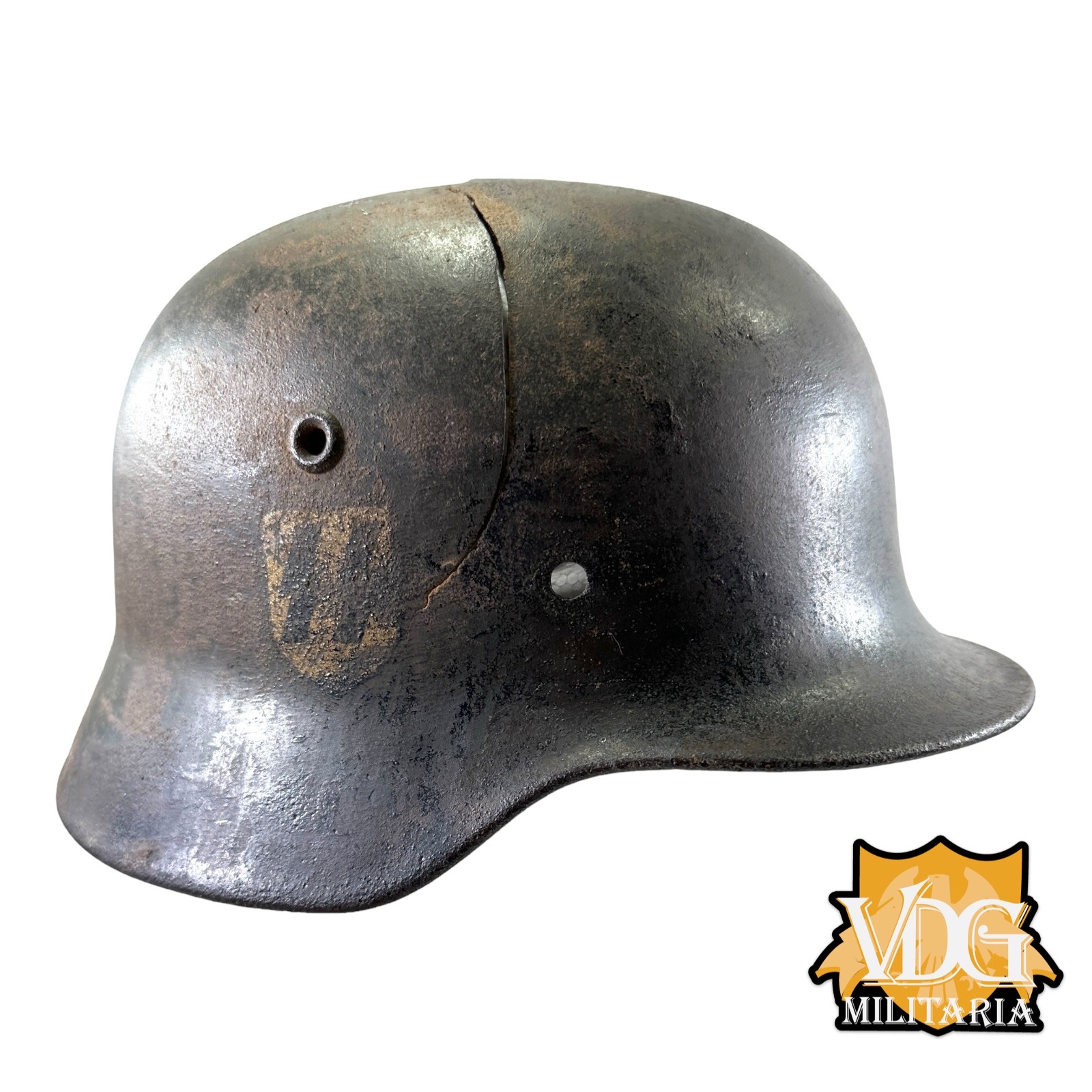 WW2 German Waffen-SS SD M40 Helmet with Combat Damage