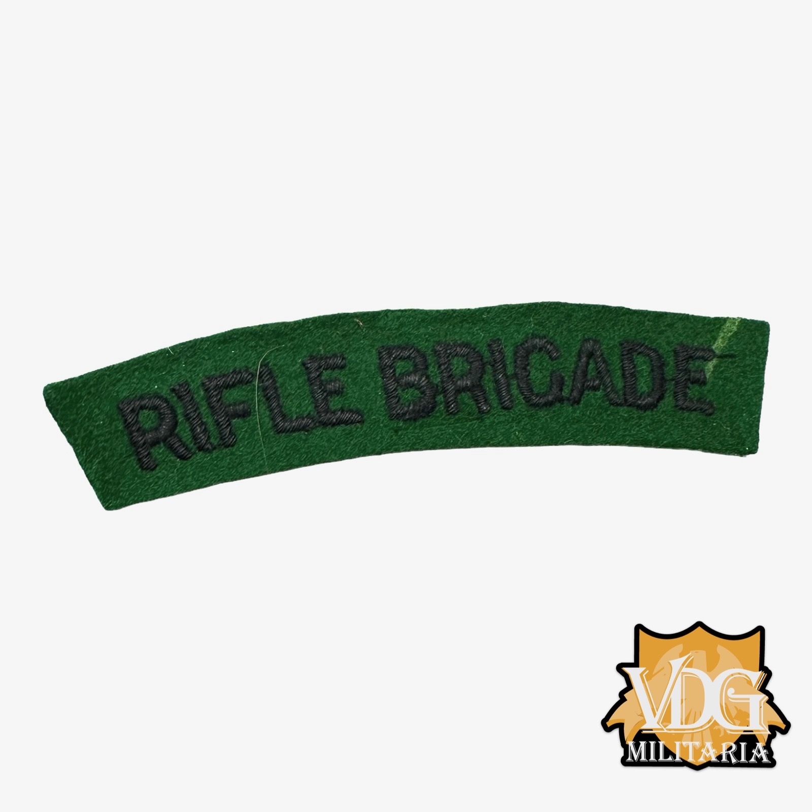 WW2 Era British Rifle Brigade Embroidered Black on Green Felt Cloth Shoulder Title