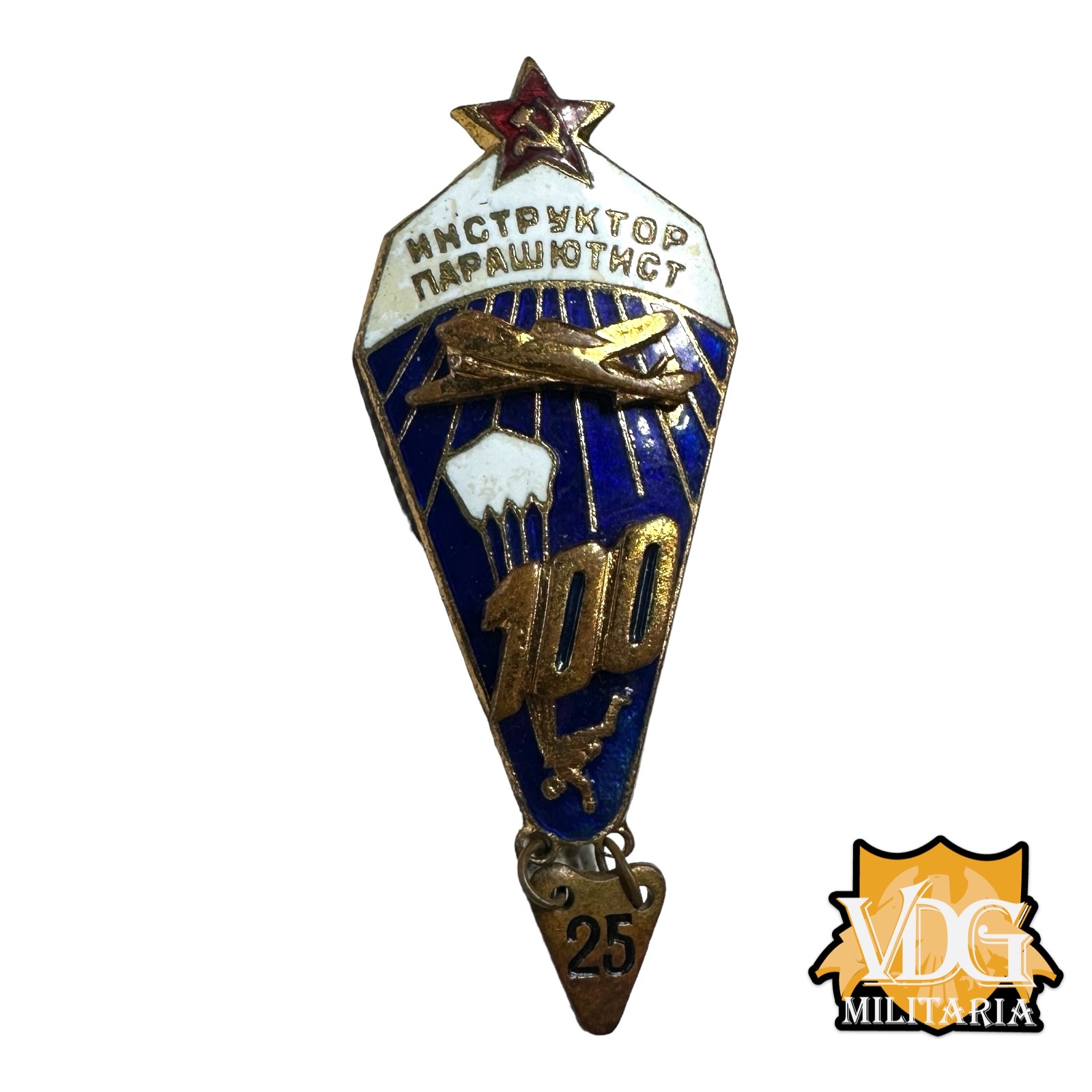 Cold War Era USSR Soviet Parachutist Instructor Badge with '25' Jumps