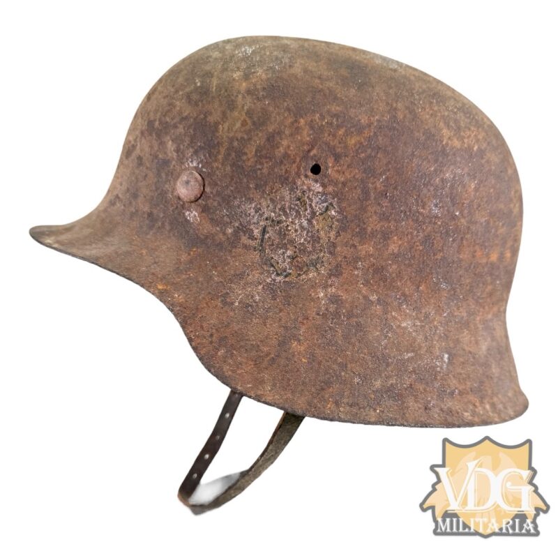WW2 German Battlefield Found German SD Heer M42 Helmet with Liner and Chinstrap (Recovered from Lake in Austria)