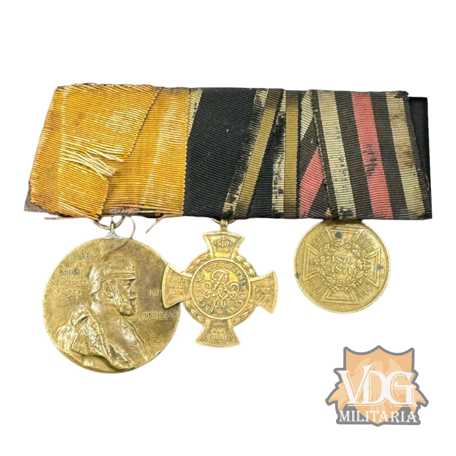 Pre WW1 Imperial German Medal Bar 1866 Königgrätz, Franco-Prussian War 1870-1871 & Kaiser Wilhelm I Centenary Medal 1897